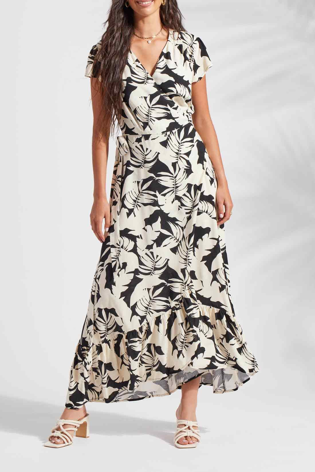 PRINTED MAXI DRESS WITH SHORT SLEEVES - Janet's Fashions