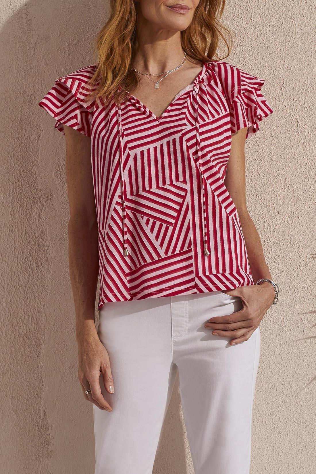 FRILLED CAP-SLEEVE COTTON TOP - Janet's Fashions