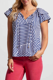 FRILLED CAP-SLEEVE COTTON TOP - Janet's Fashions