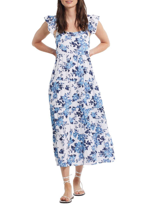 Blue Floral Cotton Dress - Janet's Fashions